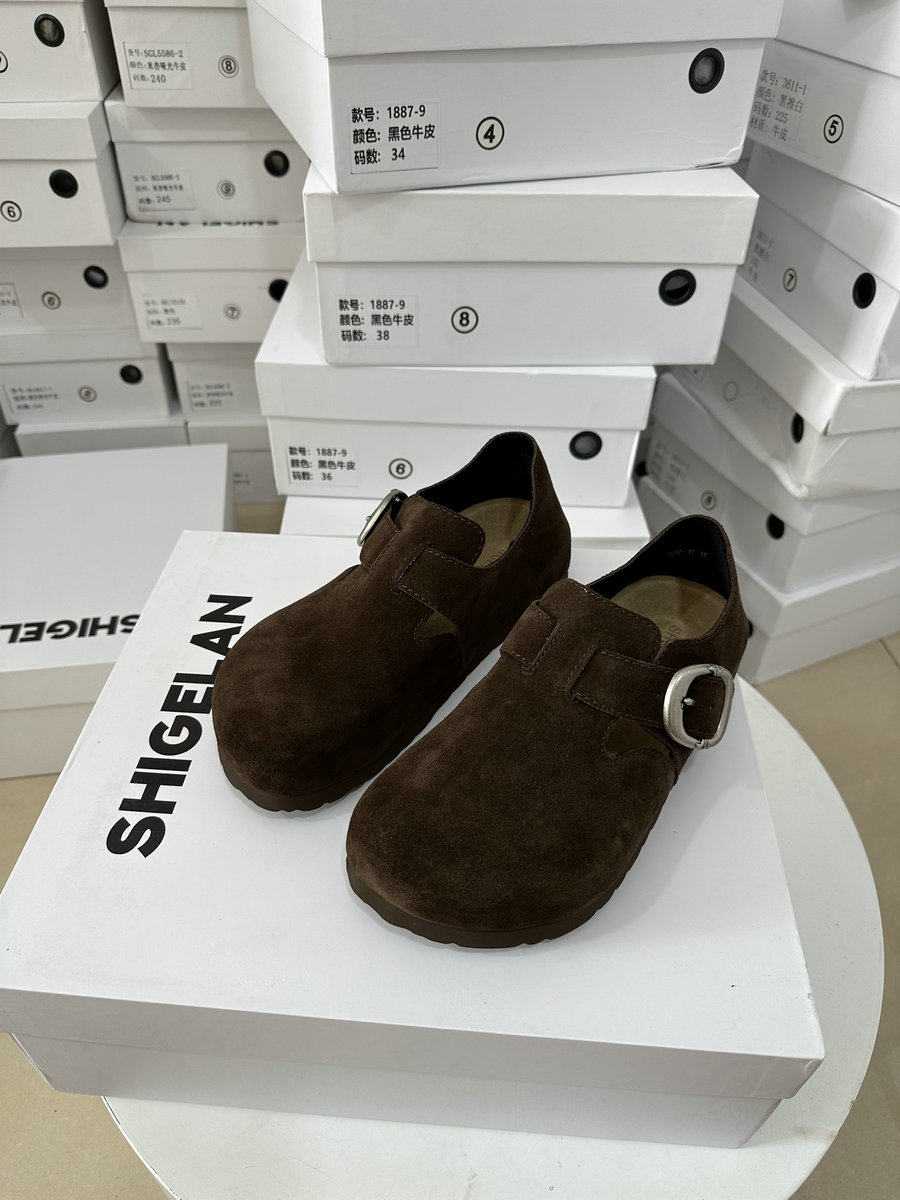 诗歌兰勃肯鞋女2023秋款时尚百搭厚底真皮磨砂英伦风复古时尚单鞋