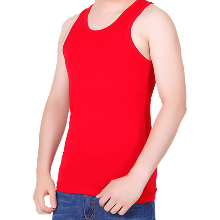 包邮 本命年红色男士莫代尔背心运动弹力大码紧身健身跨栏打底汗衫