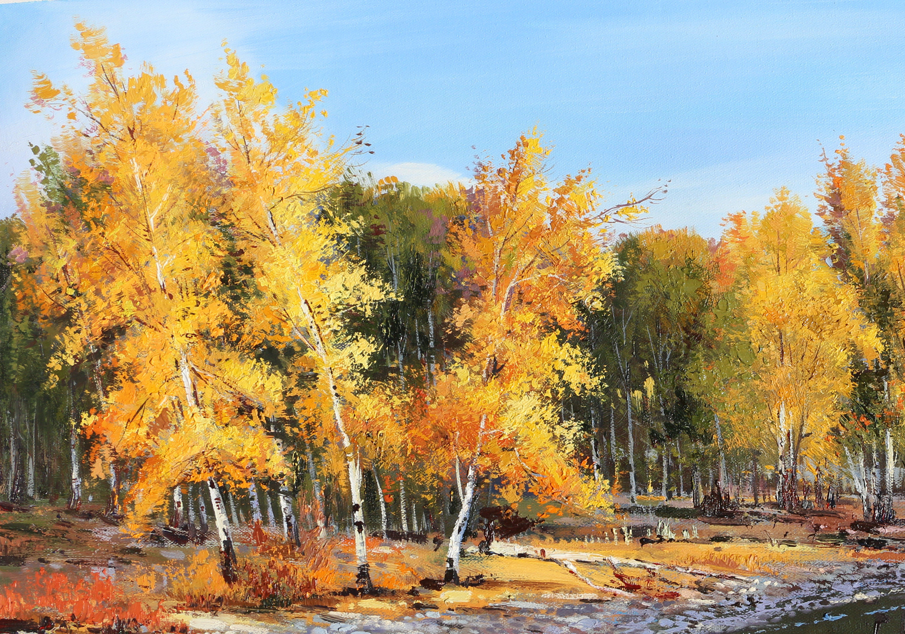 刘雪霞 《河边秋色》 布面油画