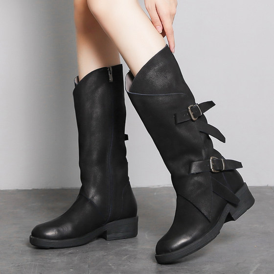 European And American Versatile Belt Buckle Handsome Martin Boots Winter Cotton Shoes Women's Leather Autumn And Winter Middle Tube Boots Thick Middle Heel Women's Boots European And American Versatile Belt Buckle Handsome Martin Boots Winter Cotton Shoes Women's Leather Autumn And Winter Middle Tube Boots Thick Middle Heel Women's Boots