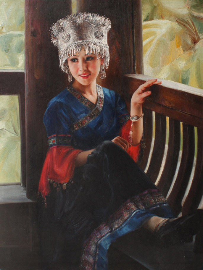 陈超《苗家小妹》布面油画51x61