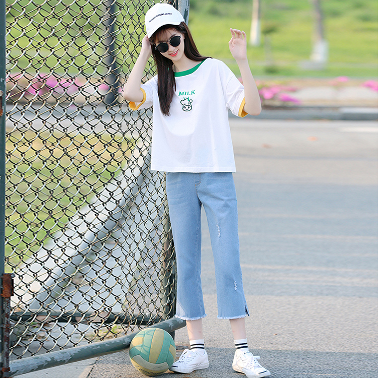 初中女生夏装短袖t恤上衣高中学生夏季韩版百搭宽松套装潮流衣服