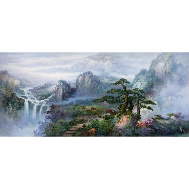 黄清风 《高山流水福寿长》台湾画家 80*180cm原创巨幅