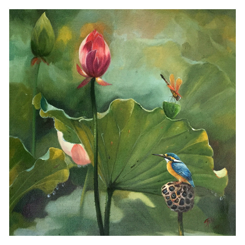 桑平华 《翠鸟与蜻蜓》 超写实布面油彩