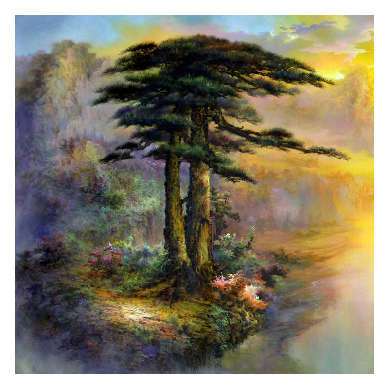 黄清风 《山高水长福寿多》台湾画家 80*200cm原创巨幅