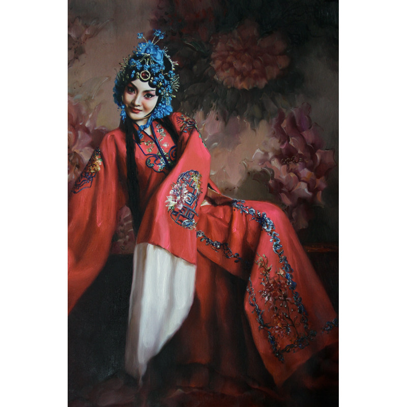 林本生《京剧人物之红妆》 布面油彩 职业画家