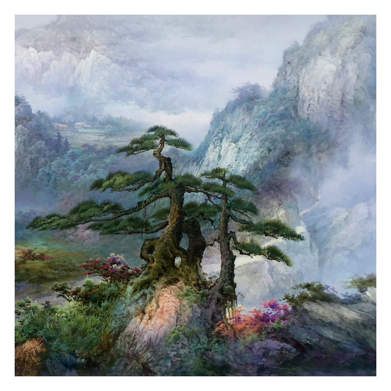 黄清风 《高山流水福寿长》台湾画家 80*180cm原创巨幅