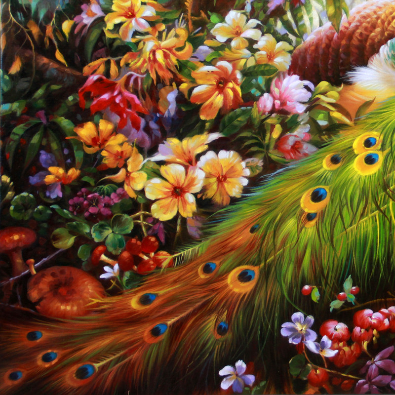 桑平华 《孔雀.一》 超写实布面油彩