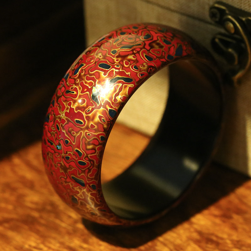 纯手工打磨 红花大漆手镯