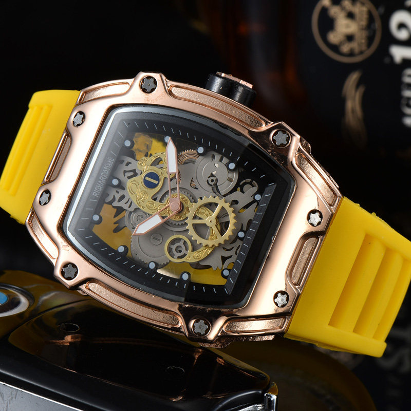 rm德米勒时尚双面镂空全自动手表男 酒桶形潮流高档帅气青少年