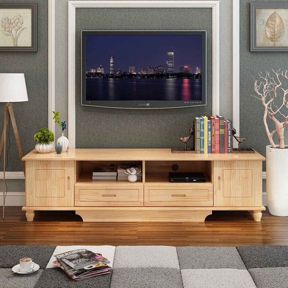 全实木室内电视柜加高小户型组合柜中式卧室储物矮柜客厅现代简约