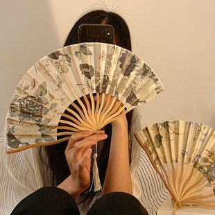 中国风折叠扇子夏天古风随身携带新中式便携汉服旗袍布面折扇女生
