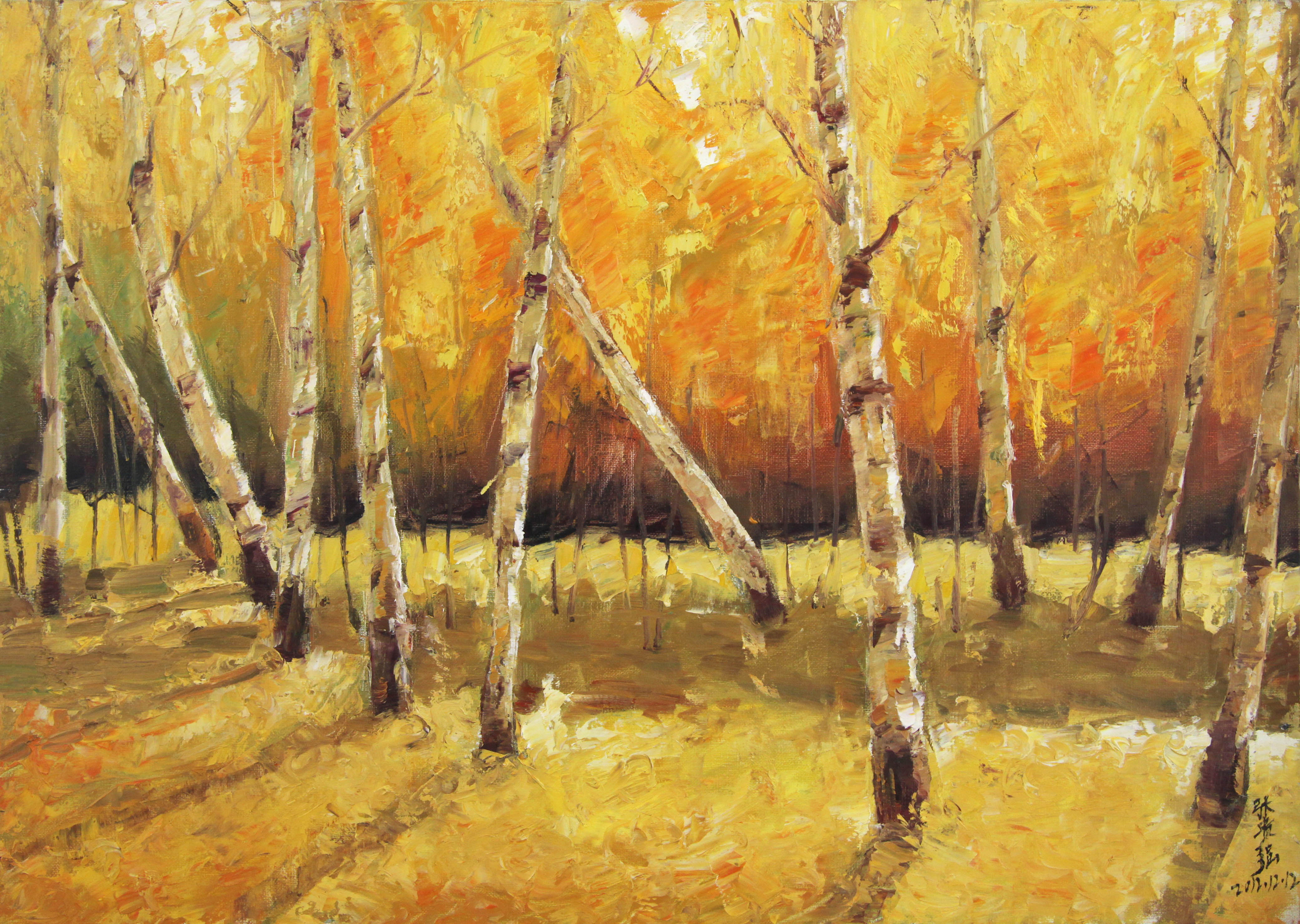 张贵强 《夕照白桦林》 布面油画