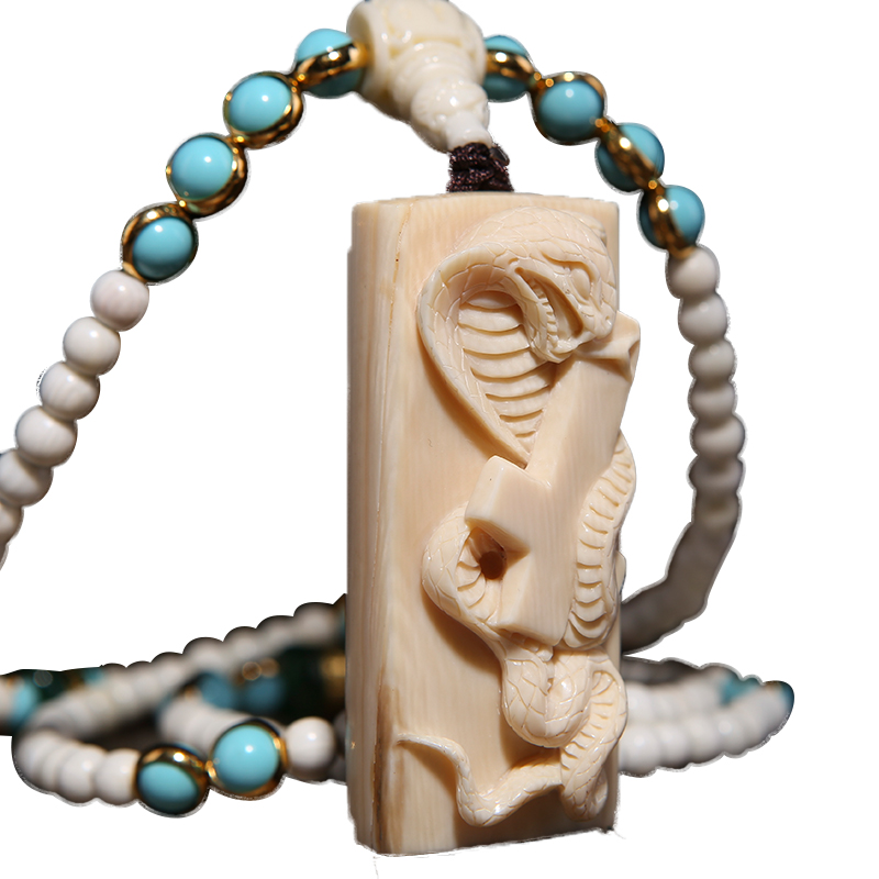 【蛇牌挂坠】西伯利亚猛犸牙带皮料蛇挂牌松石普通珠子