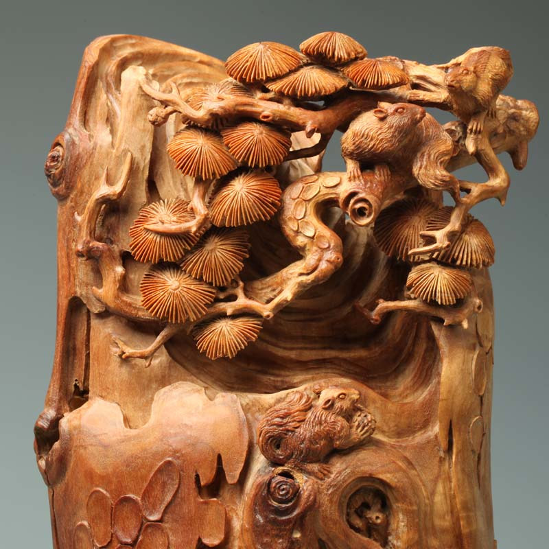 【迎客松】精品檀香木精雕摆件 工艺美术师周绍德 气味极佳
