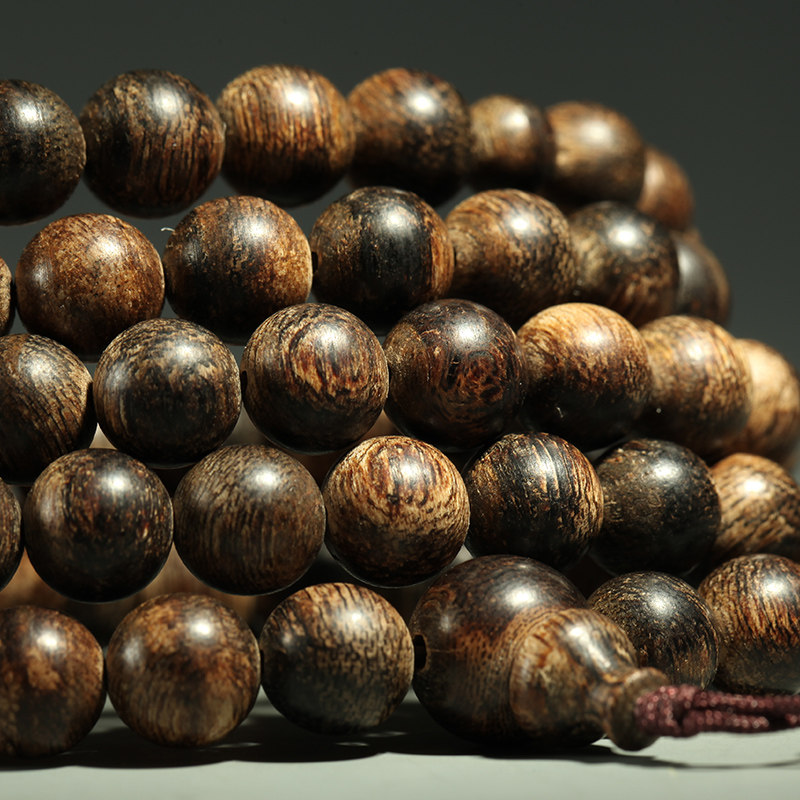 馆藏级沉水料加里曼丹沉香手串【百八金刚】108颗 8mm全品相黑油