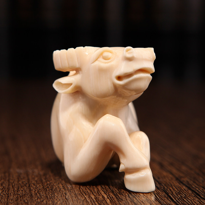 【金牛送财】珍品西伯利亚猛犸牙精雕牛小摆件玩件