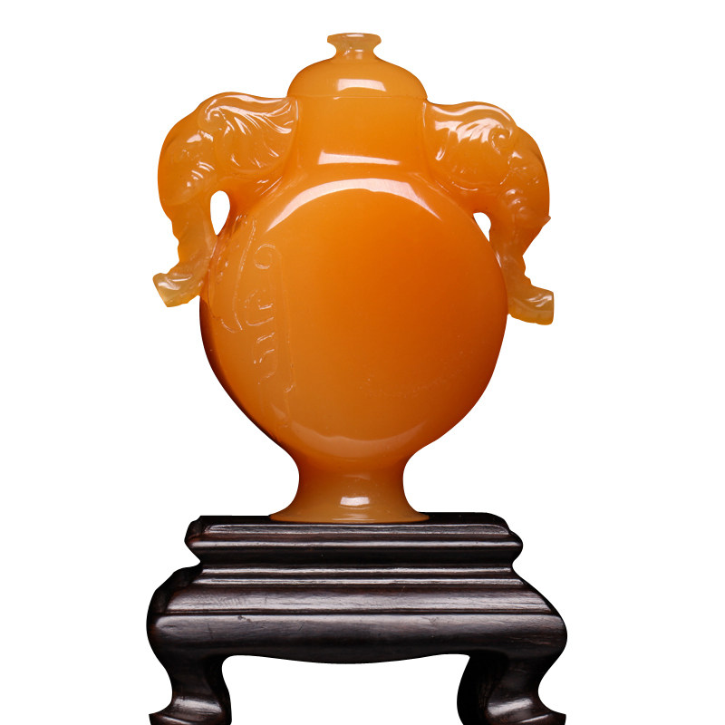 【直供】【太平有象】天然印尼金田黄精雕宝瓶双象吉祥摆件