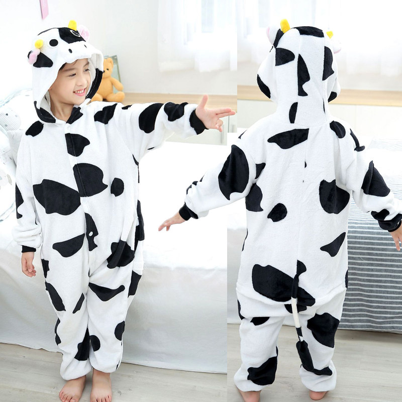 奶牛睡衣儿童法兰绒_4岁女童舞蹈演出服奶牛衣服儿童连体睡衣珊瑚绒