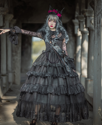 现货咏叹调花嫁长款lolita裙哥特风长袖姬袖暗黑礼服洛丽塔 原价39元 