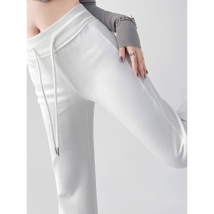 美式微喇抽绳运动卫裤女春季高腰白色喇叭瑜伽裤小个子拖地长裤子