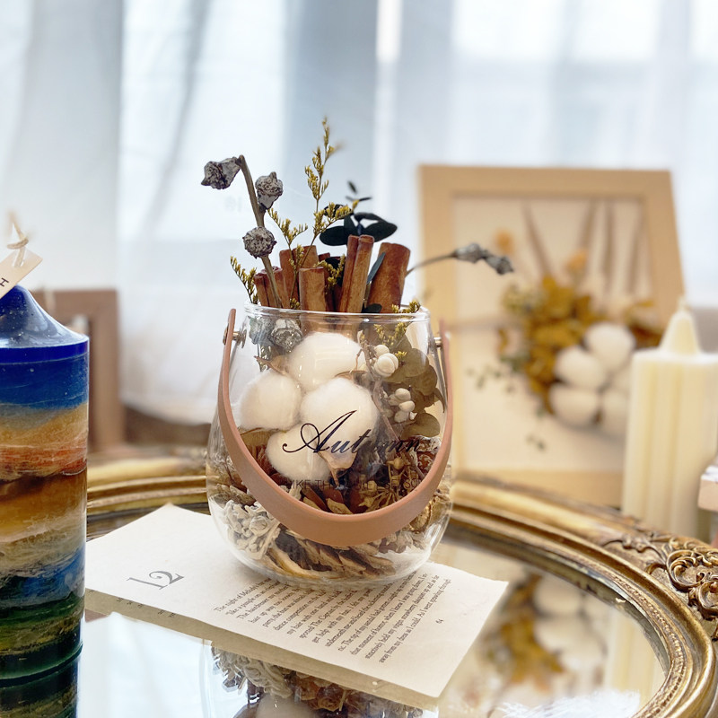 小红书手提皮革玻璃杯肉桂干花盒松果羊齿柠檬片无火香薰diy材料