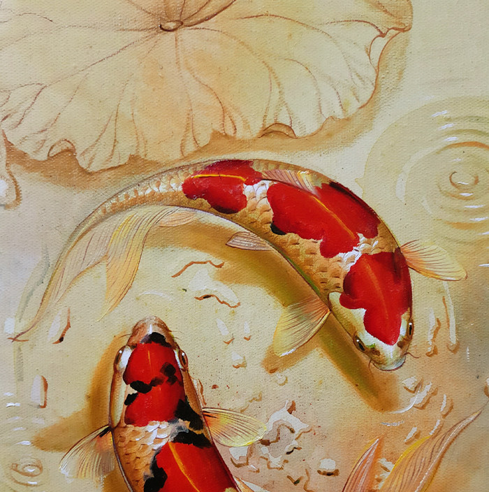 吴文健《双鱼图》布面油彩加丙烯清华美院