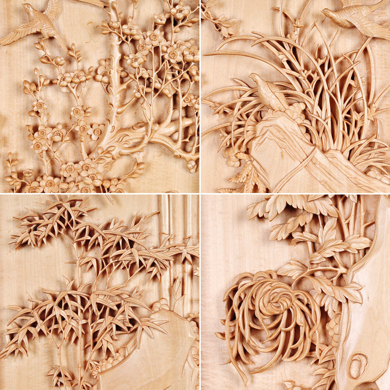 中国木雕艺术大师马良勇作品 梅兰竹菊