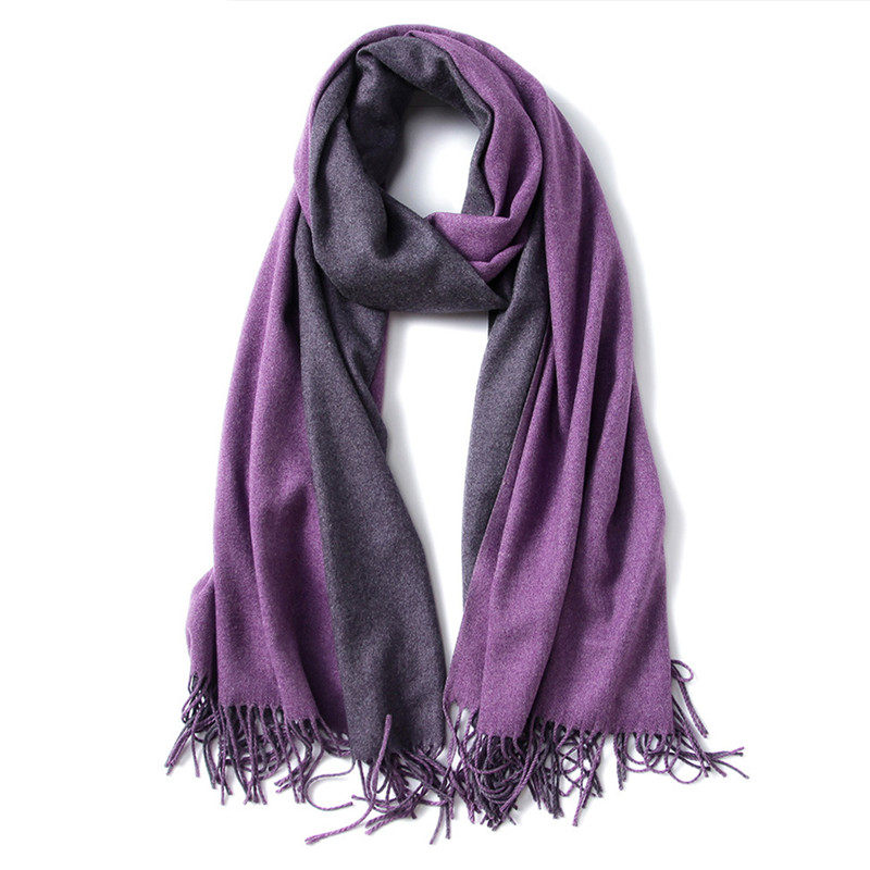双面双色围巾仿羊绒长款女冬季加厚披肩两用韩版百搭英伦优雅紫色