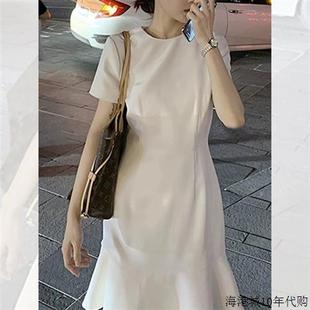 BEBE NOBLE法式白色短袖雪纺连衣裙女夏季小众设计超好看气质裙子