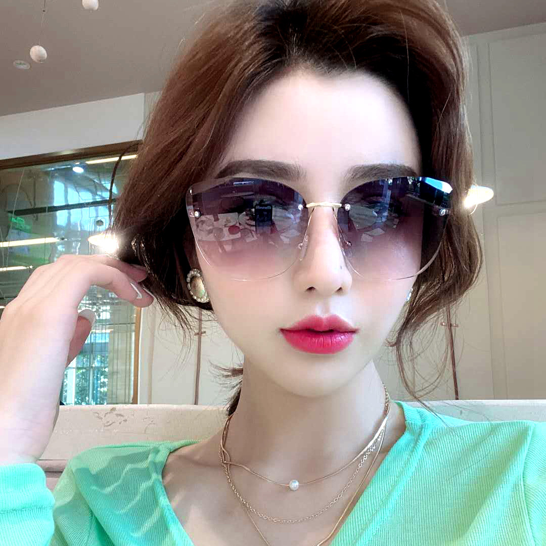 2020新款时尚墨镜女潮无框切边偏光太阳镜女士sunglasses跨境6131