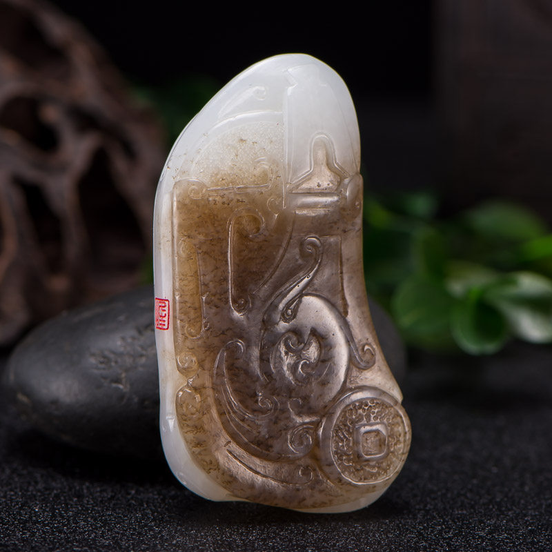 【直供】河南省玉石雕刻大师吴春强 龙凤呈祥挂件 77.68g