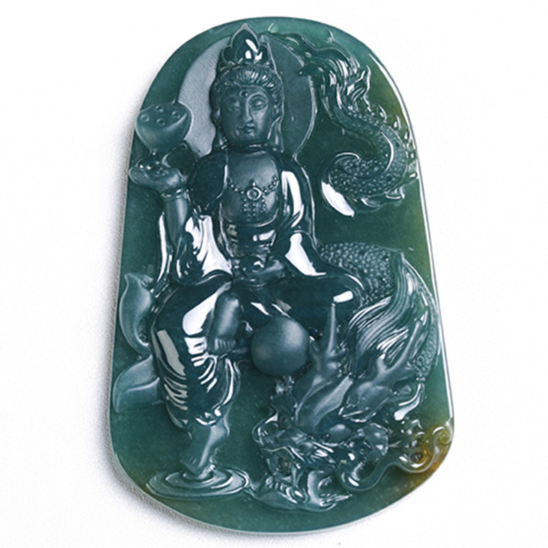 翡翠倾城 《乘龙观音》蓝水天然翡翠a货吊坠 51.32g