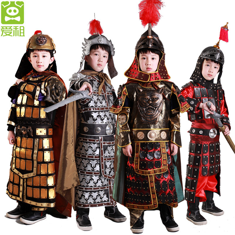儿童六一古装盔甲出租铠甲服装三国将军表演服岳飞满江红盔甲租赁