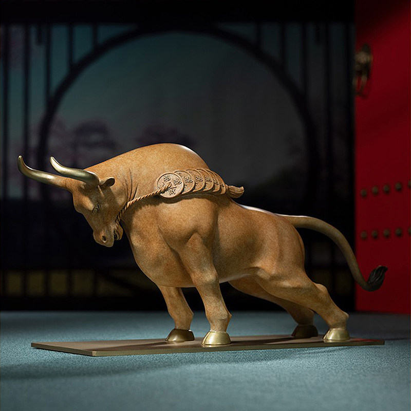 铜师傅《牛财旺盛》招财铜牛摆件家居铜工艺品客厅办公桌开业礼物