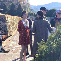 宋祖儿同款甜美小清新收腰蕾丝拼接娃娃领碎花雪纺连衣裙 G1142