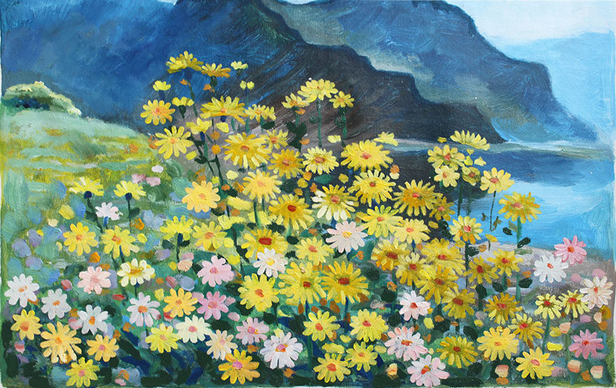 李林布面油画《山花烂漫时》40*60cm