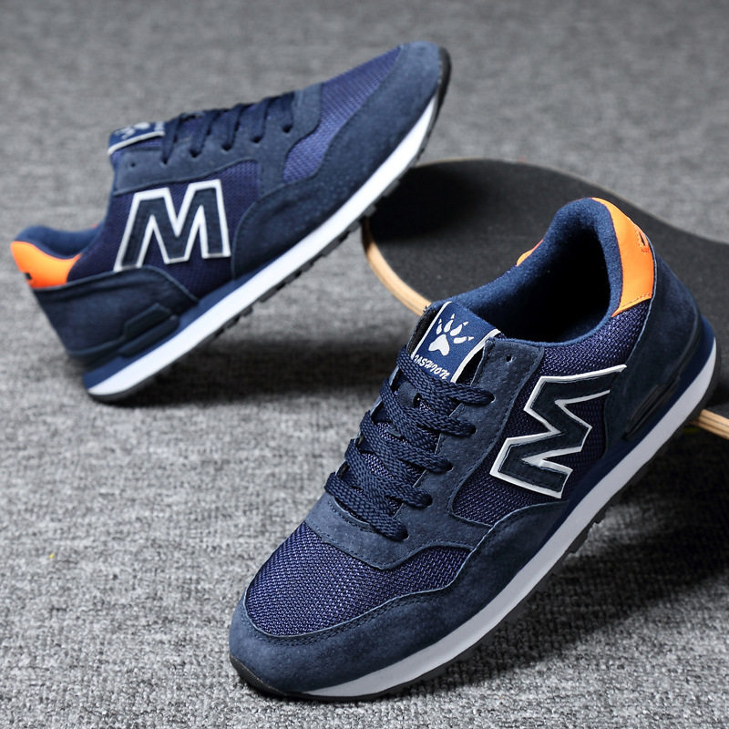 格维斯奇男鞋头层牛皮真皮运动鞋m字母大码舒适休闲皮鞋跑步鞋男