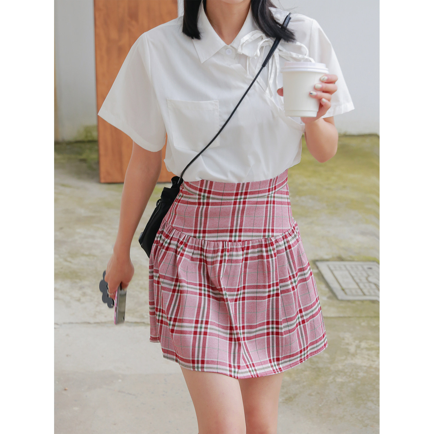 老玛儿2021新款高腰格子百褶半身裙女夏薄款显瘦a字百搭学生短裙