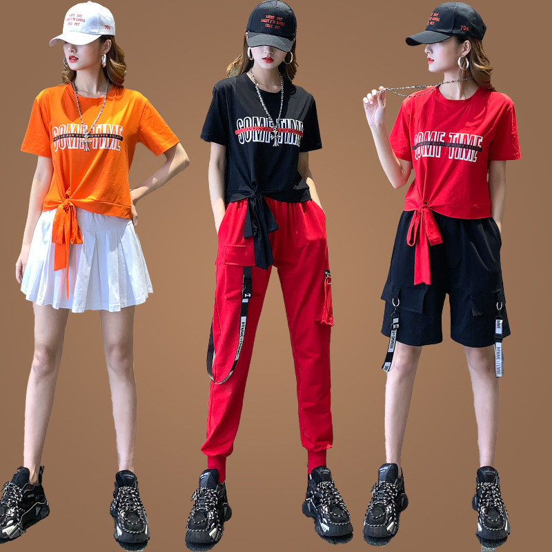 鬼步舞服装新款套装夏季杨丽萍广场舞时尚运动舞裙跳舞衣服纯棉女
