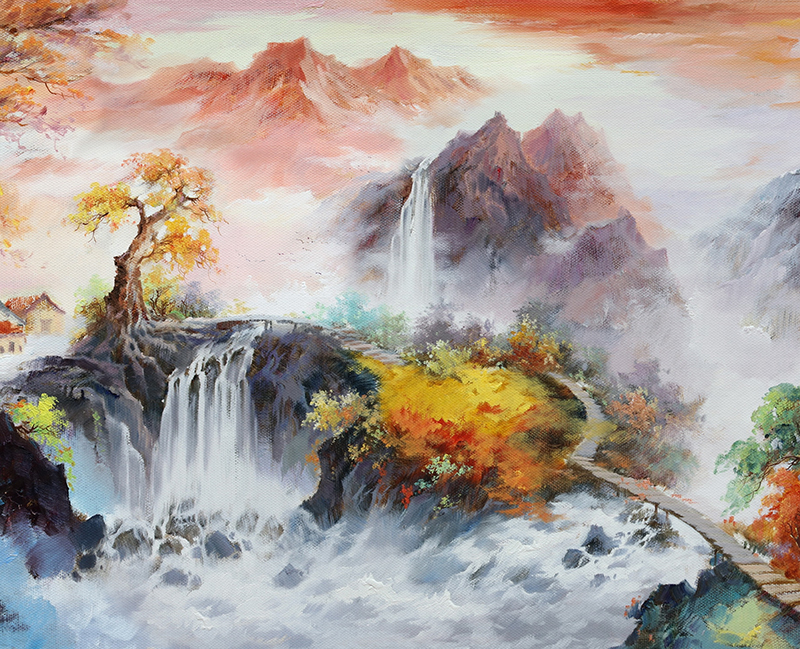 罗龙锦《江山秋色图》大幅油画作品70x180cm