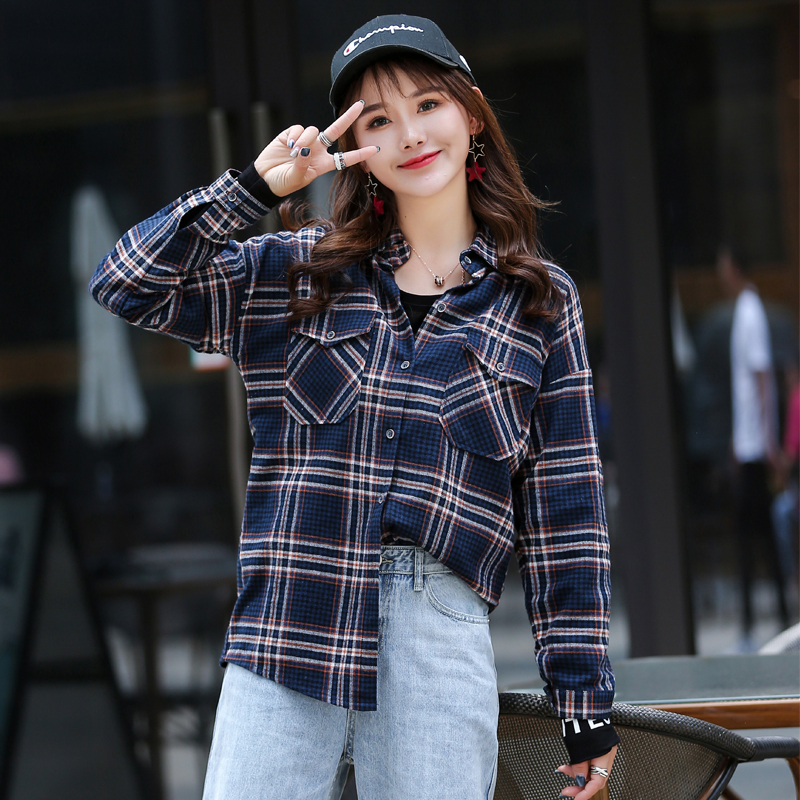 Autumn day 3O With jeans 32 Long sleeve Cotton leisure time lattice shirt 35 Blouse for ladies 4O Clothingin the Women's clothing/Boutique , Shirt category - from Buy2taobao.com to provide professional Taobao agent buy service