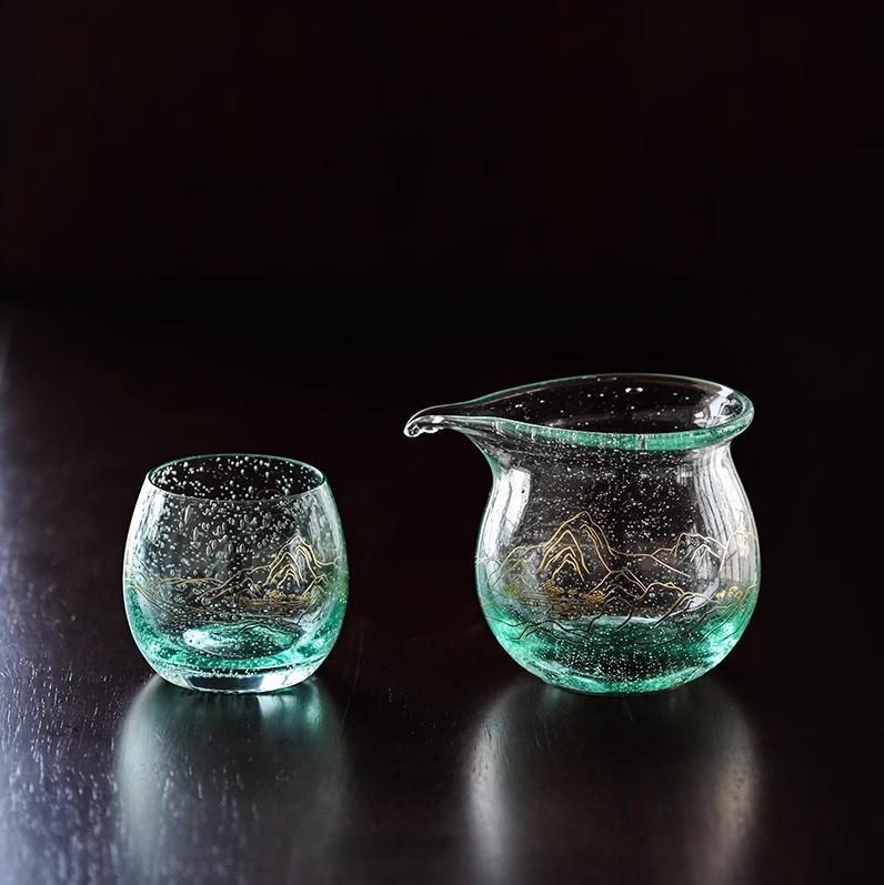 高档水晶玻璃茶杯公道杯绿色气泡品茗