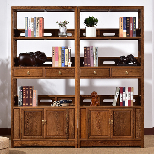 红木家具鸡翅木书架新中式展示架置物架实木陈列架古典书橱书柜