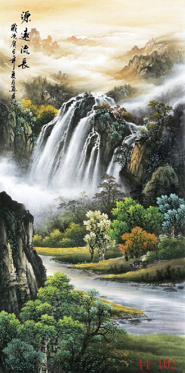 源远流长竖幅中堂玄关走廊挂画 山水画 风水靠山画 招财风水条幅国画