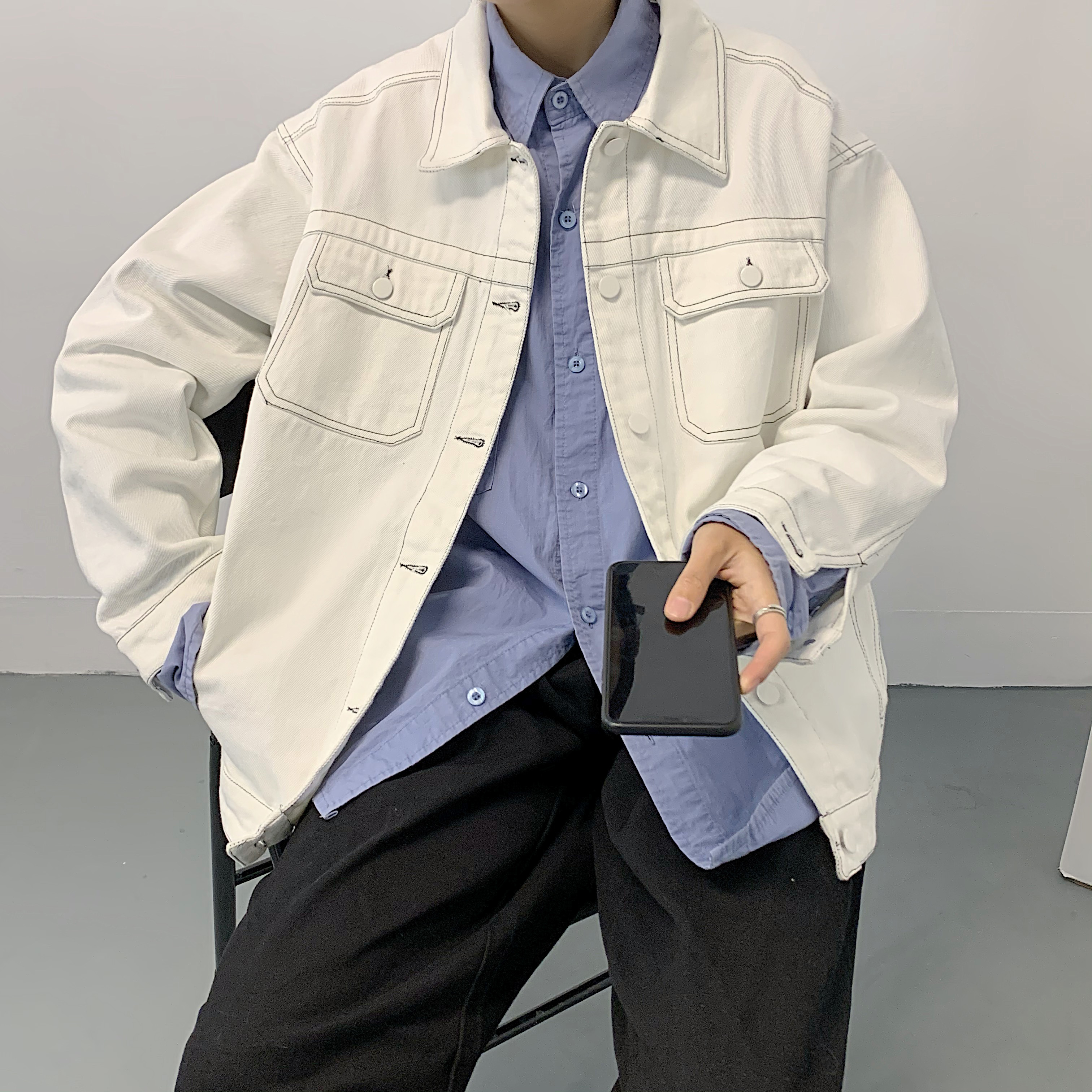 2020年新款潮春秋季白色牛仔外套男宽松韩版bf百搭夹克上衣ins潮