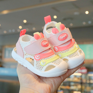 婧麒男宝宝学步鞋夏季婴儿凉鞋软底透气防滑0一1-3岁女童毛毛虫鞋