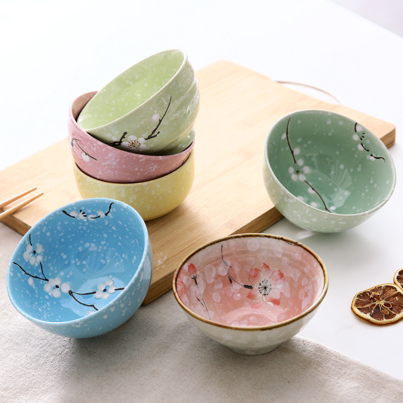 釉下彩陶瓷碗 日式创意宝宝可爱梅花小碗 家用餐具儿童吃饭碗汤碗