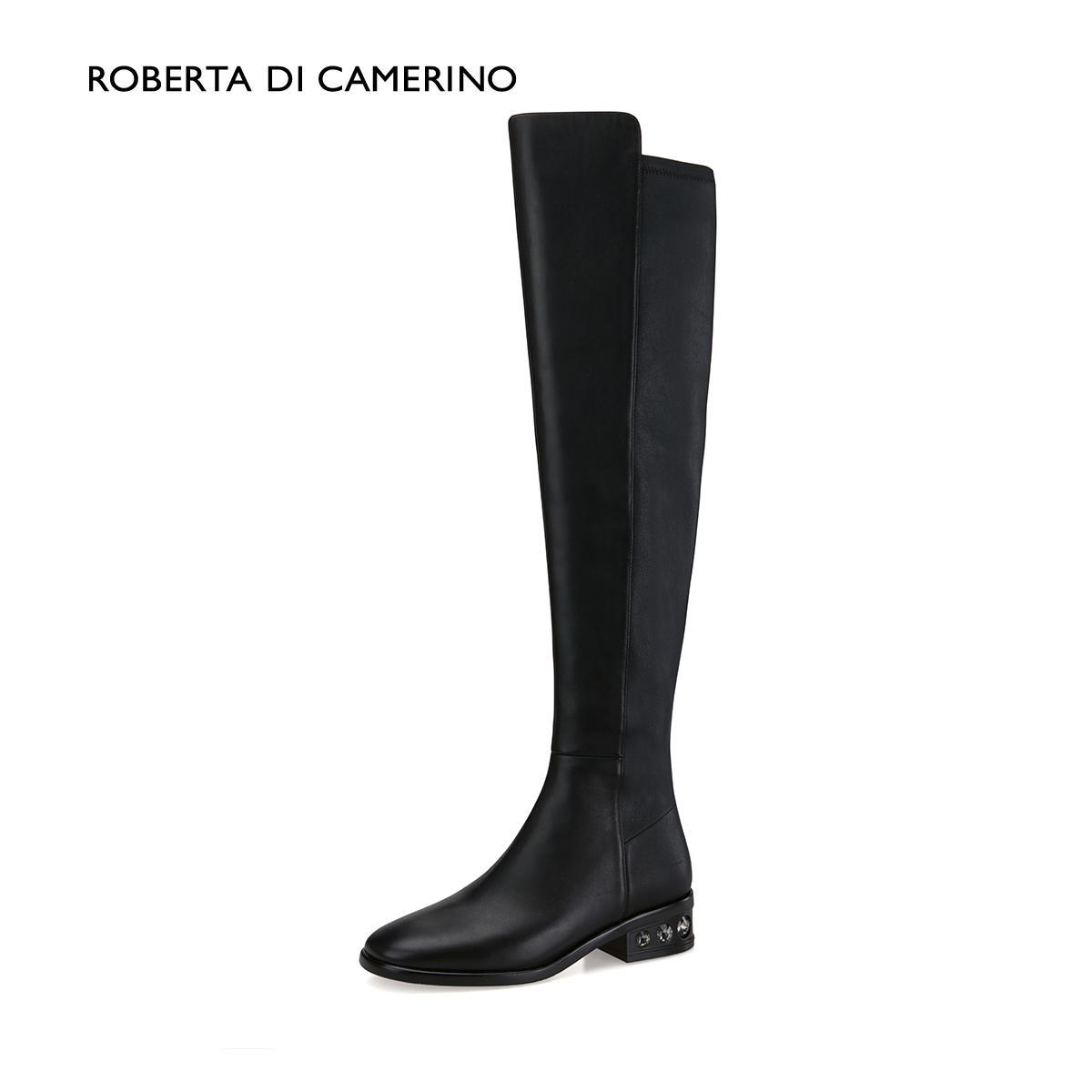Roberta诺贝达冬款复古圆头骑士靴粗跟真皮过膝靴女RA17215
