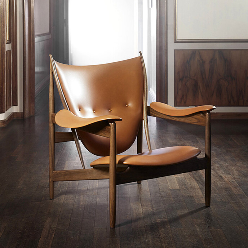 经典黑胡桃木主人酋长椅意式实木真皮沙发椅单人客厅设计师休闲椅